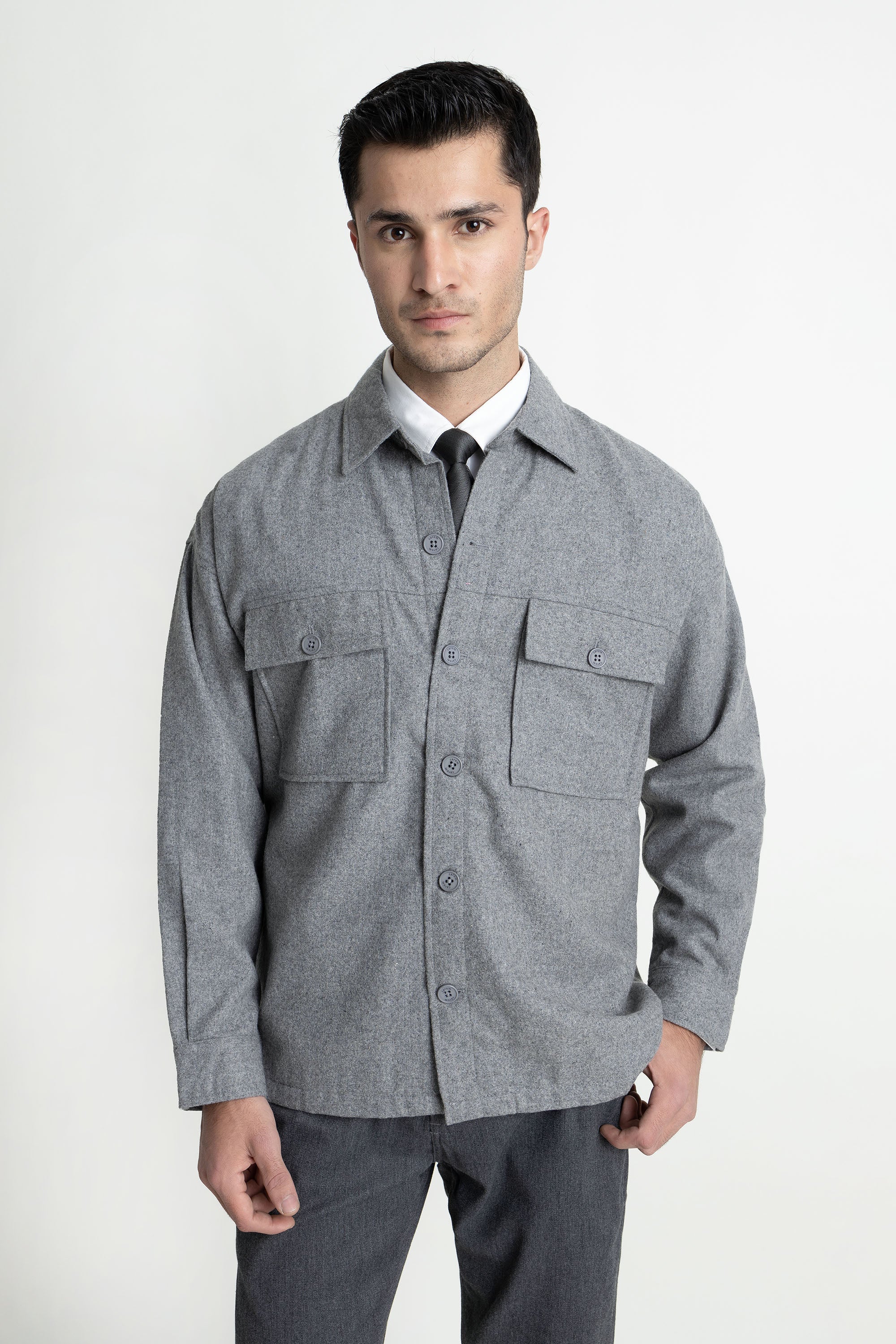 The Grey Oversized Shacket – Hopfair.pk