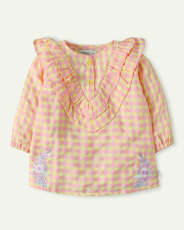 Pink and Yellow Check Top