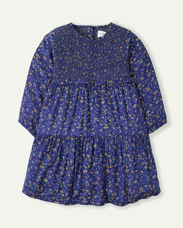 Blue Smocked Floral Dress