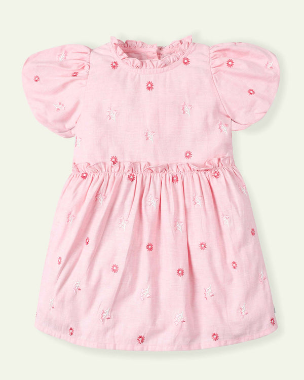 Pink Balloon Sleeves Dress