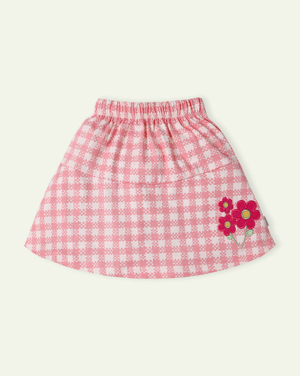 Pink Printed Appliqued Skirt