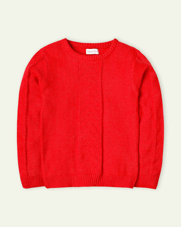 Red Pointelle Knit Sweater