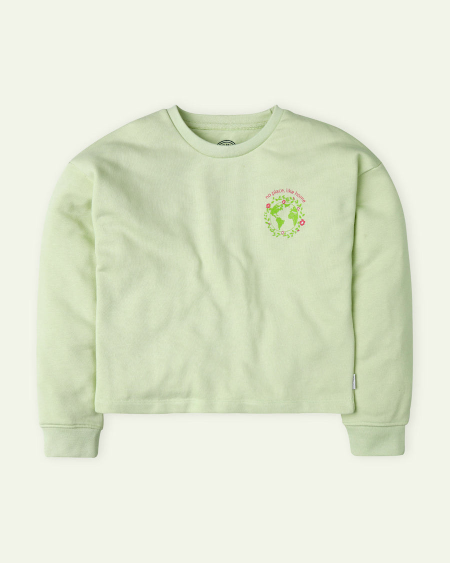 Green Printed Boxy Cropped Sweatshirt