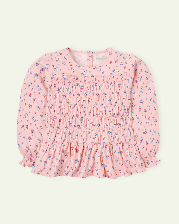 Peach Flowers Smocked Top