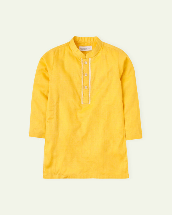 Mustard Embroidered Neckline Kurta