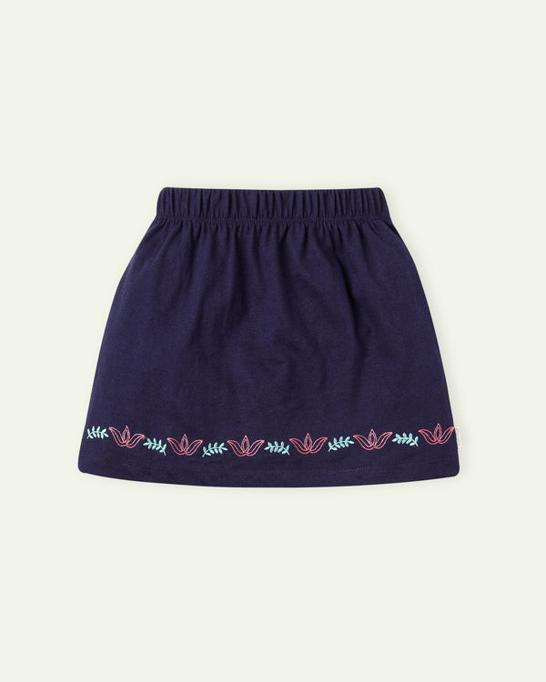 Navy Blue Embroidered Skirt