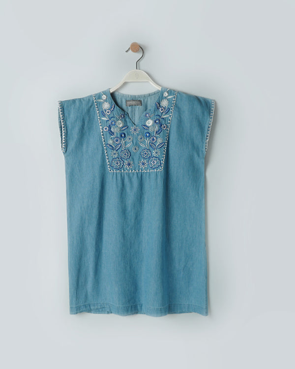 Embroidered Denim Top